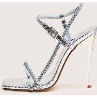 Public Desire Women's Last Night Silver Snake Pu Diamante Strap Stiletto High Heels | Size: 5
