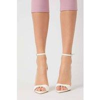 Public Desire Women's Kelisa White Pu Pointed Toe Barely There Stiletto High Heels | Size: 7