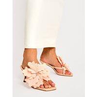 Public Desire Women's Varley Peach 3-D Flower Mule Mid Heels in Beige | Size: 7