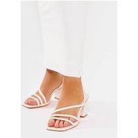 Public Desire Women's Robin White Strappy Square Toe Mid Block Heels | Size: 6