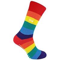 THMO Women's 1 Pack Rainbow Striped Thermal Non Slip Slipper Socks for Winter | Size: 6-9