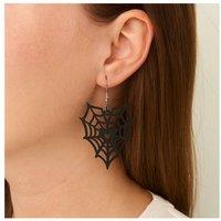 Madein Women's Black Spider Web Detail Halloween Earrings