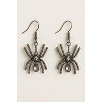 Madein Women's Black & Silver Spider Detail Halloween Earrings in Dark Grey