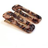 Lemon Daisy Accessories Women's Set of 2 Rectangle Jupiter Hair Clips in Brown