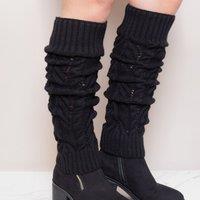PEACH ACCESSORIES Women's Knitted Cosy Cable Leg Warmers in Black