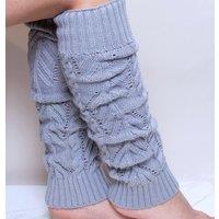 PEACH ACCESSORIES Women's Knitted Cosy Cable Leg Warmers in Silver