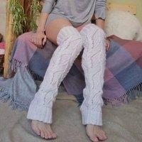 PEACH ACCESSORIES Women's Knitted Cosy Cable Leg Warmers in Cream