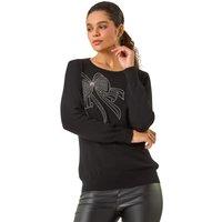 Roman Women's Sparkle Bow Detail Crew Neck Jumper in Black | Size: 14