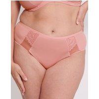 Adella Women's Kin Full Brief Lace Detail Mesh Knickers in Pink | Size: 18