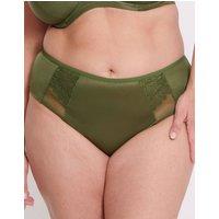 Adella Women's Kin Full Brief Lace Detail Mesh Knickers in Green | Size: 24