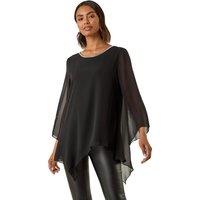 Roman Women's Diamante Asymmetric Chiffon Top in Black | Size: 10