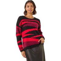 Roman Women's Fluffy Colour Block Knit Jumper in Black | Size: 12