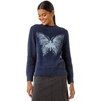 Roman Women's Butterfly Crew Neck Knit Jumper in Navy | Size: 10