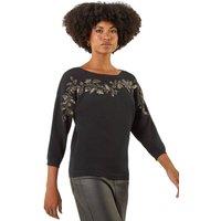 Roman Women's Embellished Floral Sequin Knit Jumper in Black | Size: 14