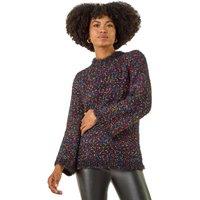 Roman Women's Fluffy Print Knit Jumper in Black | Size: 14