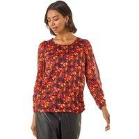 Roman Women's Blurred Satin Stripe Top in Red | Size: 12