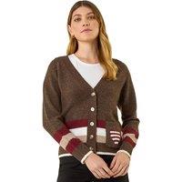 Roman Women's Striped Heart Knit Cardigan in Chocolate | Size: 20