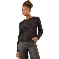 Roman Women's Glitter Embossed Knit Top in Black | Size: 18