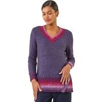 Roman Women's V-Neck Ombre Trim Knit Jumper in Purple | Size: 16