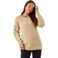 Roman Women's Petite Metallic Contrast Knit Jumper in Stone | Size: 18