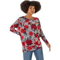 Roman Women's Floral Banded Hem Top in Red | Size: 12