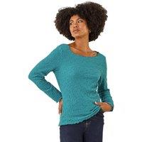Roman Women's Textured Bubble Crepe Lettuce Edge Top in Teal | Size: 20