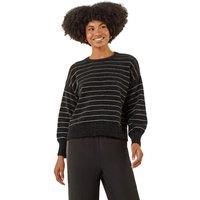 Roman Women's Fluffy Stripe Knit Jumper in Black | Size: 10