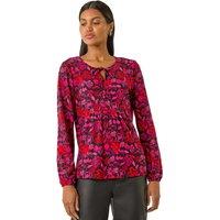 Roman Women's Floral Tie Neck Top in Pink | Size: 12