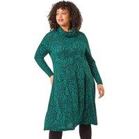 Roman Women's Curve Paisley Cowl Neck Stretch Dress in Green | Size: 20