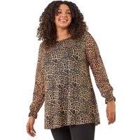 Roman Women's Curve Animal Frill Cuff Top in Natural | Size: 22-24