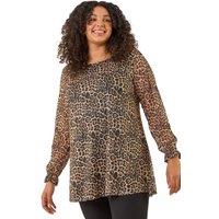 Roman Women's Curve Animal Frill Cuff Top in Natural | Size: 18