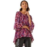 Roman Women's Metallic Abstract Pleated Top in Wine | Size: 10