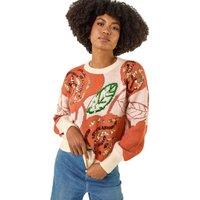 Roman Women's Sequin Floral Knit Jumper in Ivory | Size: 14