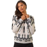 Roman Women's Abstract Jacquard Knit Jumper in Light Grey | Size: 18