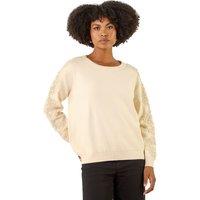Roman Women's Embroidered Sleeve Knit Jumper in Ivory | Size: 16
