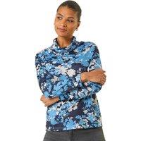 Roman Women's Floral Print Cowl Neck Top in Blue | Size: 12