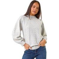 Roman Women's Petite Cable Knit Embellished Jumper in Grey | Size: 14
