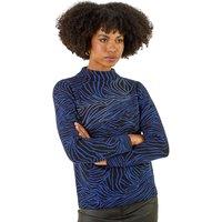 Roman Women's Animal Sequin High Neck Knit Jumper in Blue | Size: 12