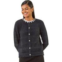 Roman Women's Fluffy Faux Pearl Knit Cardigan in Black | Size: 20