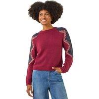 Roman Women's Colour Block Soft Knit Jumper in Burgundy | Size: 18