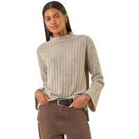 Roman Women's High Neck Ribbed Snit Top in Natural | Size: 12