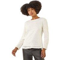 Roman Women's Sequin Bow Back Snit Top in Ivory | Size: 18