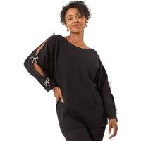Roman Women's Petite Bow Trim Sleeve Knit Jumper in Black | Size: 10