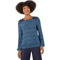 Roman Women's Printed Lace Stretch Top in Blue | Size: 20