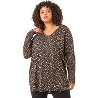 Roman Women's Curve Spotted V-Neck Stretch Top in Black | Size: 18