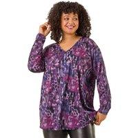 Roman Women's Curve Printed Stretch Tunic Top in Purple | Size: 26-28