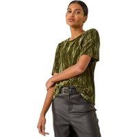 Roman Women's Pleated Velvet Stretch Top in Green | Size: 18
