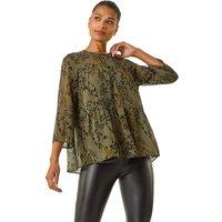 Roman Women's Speckled Print Tiered Top in Khaki | Size: 16