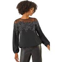 Roman Women's Sequin Floral Sheer Top in Black | Size: 10