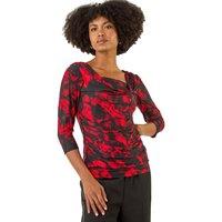 Roman Women's Printed Cowl Neck Stretch Top in Red | Size: 18